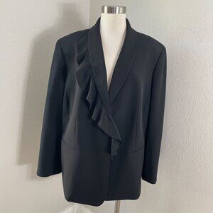 Tahari Arthur S. Levine Womens Plus 22W Ruffled Blazer Black Jacket Career